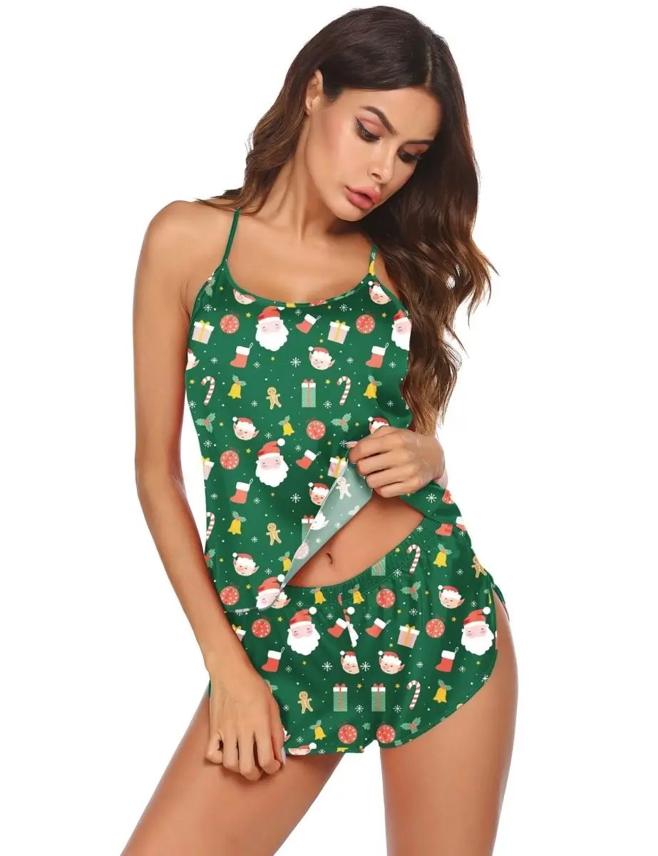 Silk Pajamas Set for Women Satin Backless Lingerie Pjs Cami Top and Shorts Nightwear - Love Salve